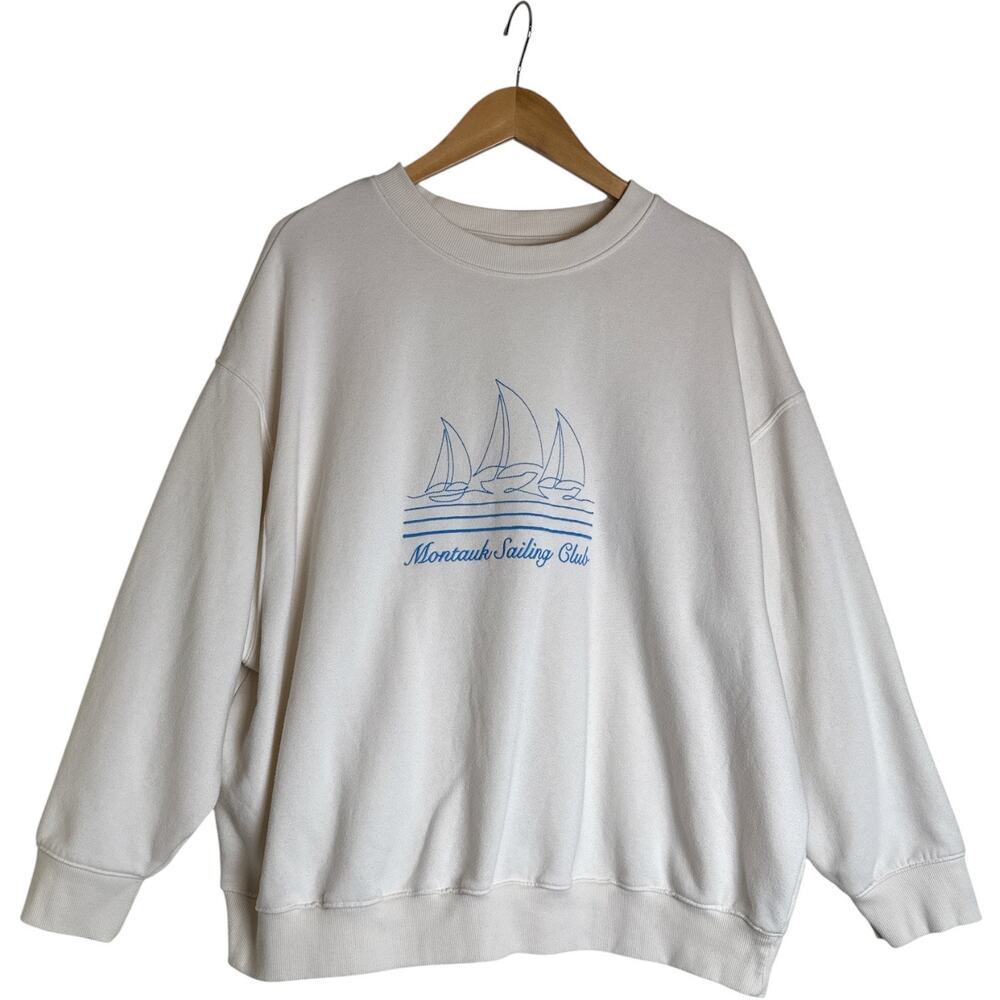 Wild Fable Montauk Sailing Club Embroidered Sweatshirt Women's Size XXL White - Picture 2 of 7